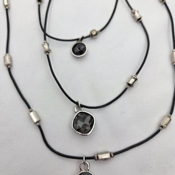 Artisan Smoky Quartz Style Statement Necklace - Leather & Silver-Tone - Picture 3 of 8